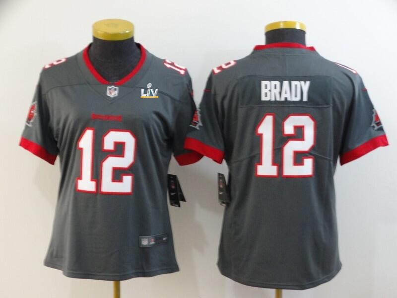 Women's Tampa Bay Buccaneers #12 Tom Brady Grey NFL 2021 Super Bowl LV Limited Stitched Jersey(Run Small) Women's Tampa Bay Buccaneers #12 Tom Brady Grey NFL 2021 Super Bowl LV Limited Stitched Jersey(Run Small)